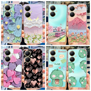 เคสโทรศัพท์มือถือ ซิลิโคนนิ่ม ใส ลายดอกไม้ ไดโนเสาร์น่ารัก แฟชั่น สําหรับ Vivo Y27 4G 2023 V2249 Y27 Y 27 4G