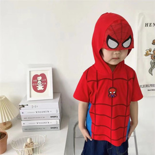 เสื้อยืด พิมพ์ลาย Disney Marvel Avengers Spiderman แฟชั่นฤดูร้อน สําหรับเด็กผู้ชาย 2023