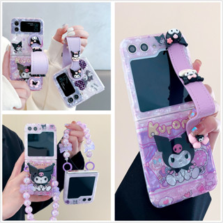 เคสโทรศัพท์มือถือ กันกระแทก ปิดด้านหลัง ลายการ์ตูนหมีน่ารัก พร้อมสายโซ่คล้อง ประดับมุก สําหรับ Samsung Galaxy Z Flip 3 Flip 4 Flip 5G Z Plip 5