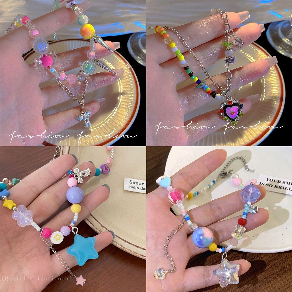 [LL] สร้อยคอลูกปัดคริสตัล รูปผีเสื้อ ดอกไม้ เชอร์รี่ ดาว หลากสี เครื่องประดับ สําหรับผู้หญิง