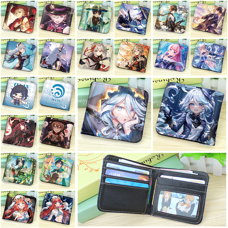 Genshin กระเป๋าสตางค์ ใบสั้น หนัง PU พิมพ์ลาย Furina wanderer keqing