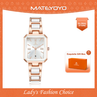 Mateyoyo นาฬิกาข้อมือควอทซ์ หน้าปัดสี่เหลี่ยม กันน้ํา 30 เมตร พร้อมปฏิทิน สีขาว ดํา สําหรับผู้หญิง