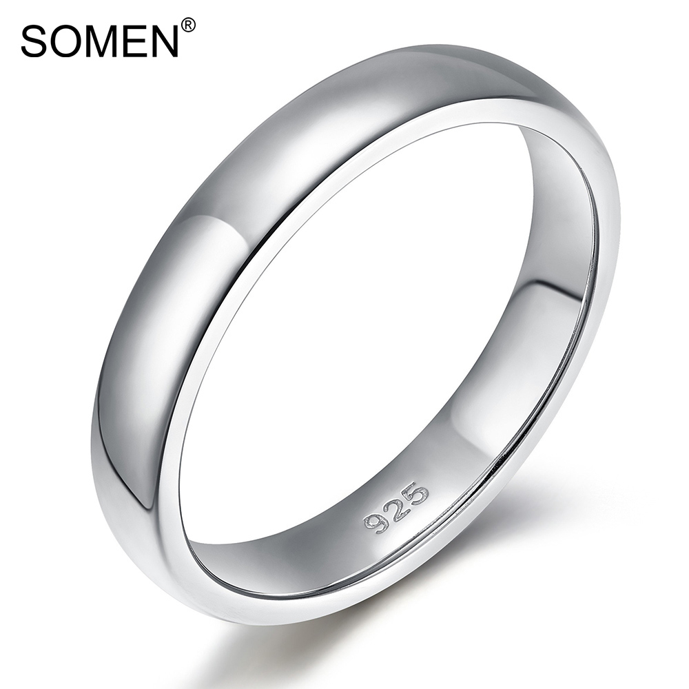Somen แหวนเงินแท้ 925 ทรงโดม 4 มม. ใส่สบาย ไซซ์ 3.5-13