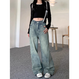 Loose and nostalgic color jeans, high waisted straight tube pants, floor mop pants, long pants, womens and girls wide pants