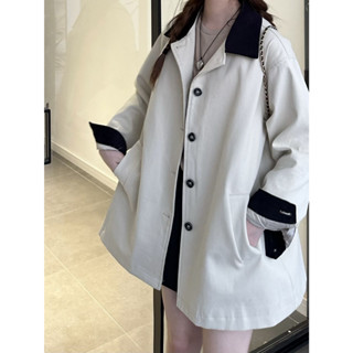 Casual loose and versatile patchwork windbreaker coat Womens windbreaker coat coat