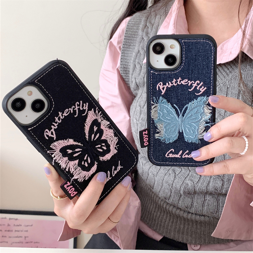 เคสโทรศัพท์มือถือ TPU แบบนิ่ม ปักลายผีเสื้อ สําหรับ iphone 15 Pro Max 14 Pro Max 13 Pro Max 12 Pro