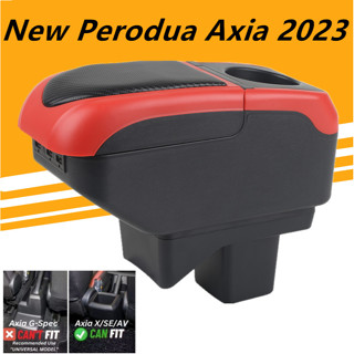 ใหม่ Perodua axia 2023 กล่องเก็บของที่พักแขน คอนโซล พร้อมที่วางแขน สองชั้น USB และที่วางแก้ว สําหรับรถยนต์