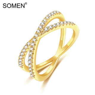 Somen Cubic Zirconia CZ แหวนเงินแท้ 925 ประดับเพทาย สีทอง สําหรับผู้หญิง ไซซ์ 4-10