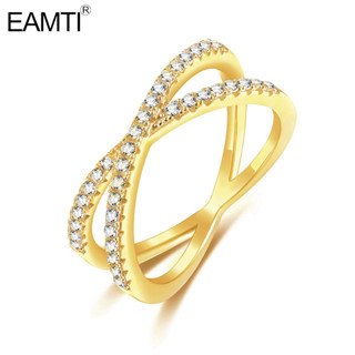 Eamti Cubic Zirconia CZ แหวนเงินแท้ 925 ประดับเพทาย สีทอง สําหรับผู้หญิง ไซซ์ 4-10