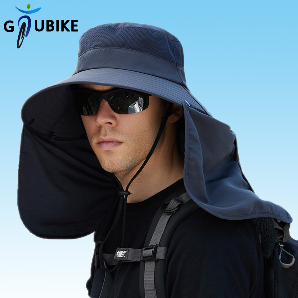 GTUBIKE ผู้ชายฤดูร้อนตกปลาปีนเขาหมวกคอป้องกันหมวกบังแดดครีมกันแดดกลางแจ้งใบหน้าครอบคลุมขนาดใหญ่ปีกหมวกชาวประมง