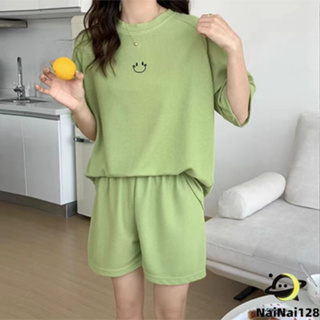 👍พร้อมส่ง ชุดนอนผ้าคอตตอน ลายการ์ตูน เเขนสั้น+ขาสั้น ลายน่ารักๆ cotton pajamas【NaiNai 128】