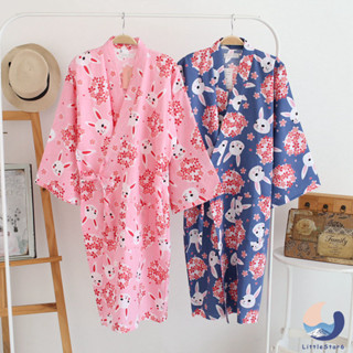 🥰Yukata~Kimono cotton100% ชุดคลุมอาบน้ำ ชุดนอนแบบผูก ผ้าฝ้ายซับน้ำ ยูกาตะ กิโมโน【LittleStar6】