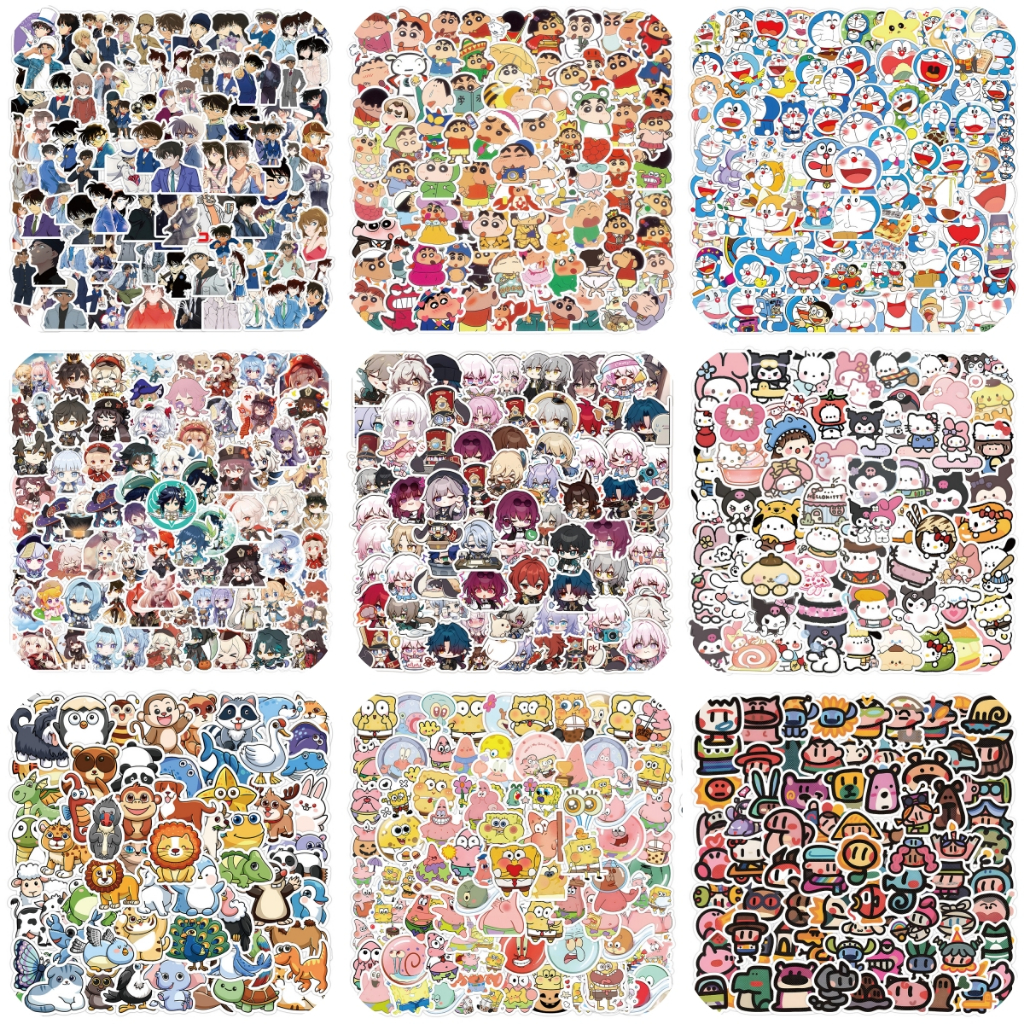 100PCS Anime Crayon Shin-chan Doraemon Detective Conan SpongeBob SquarePants Genshin Impact Honkai: Star Rail Graffiti สติกเกอร์