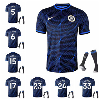 เสื้อกีฬาแขนสั้น ลายทีมชาติฟุตบอล Chelsea Away Enzo Sterling MUDRYK Azpilicueta Thiago Silva Reece James Fofana 2023-24 ชุดเยือน