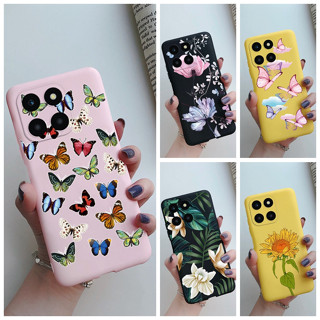 เคสโทรศัพท์ ซิลิโคนนิ่ม กันกระแทก ลายดอกไม้ ผีเสื้อ สําหรับ Honor X6a