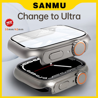 SANMU เคสนาฬิกาข้อมือ PC กระจก สําหรับ Apple Watch 40 มม. 41 มม. 45 มม. 44 มม. iWatch8 7 es 6 5 4 เคสกระจก iwatch