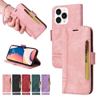 เคสหนัง PU ฝาพับ พร้อมช่องใส่บัตร และสายคล้องมือ กันกระแทก สําหรับ Iphone 15 Plus Pro Max