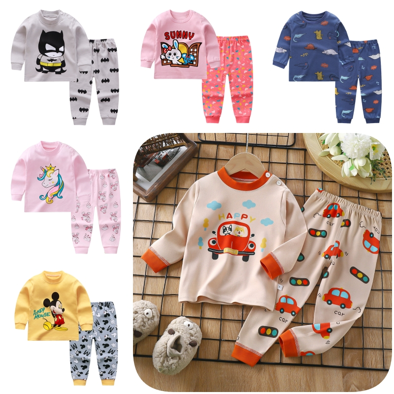 ชุดนอนลําลอง ผ้าฝ้าย ลายการ์ตูน แฟชั่นฤดูใบไม้ร่วง สําหรับเด็กผู้หญิง และเด็กผู้ชาย