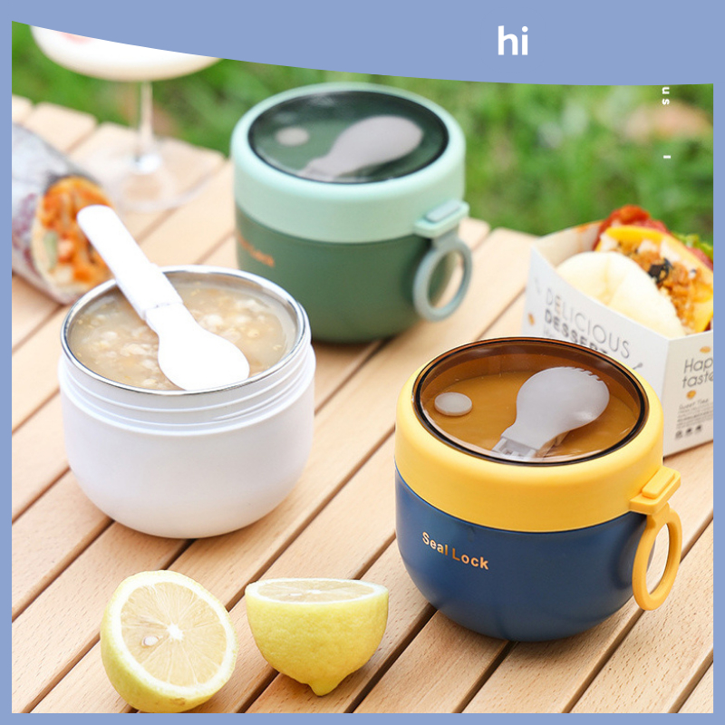 Hi HOMES ถ้วยใส่ซุป นม ข้าวโอ๊ต แบบพกพา รักษาความสด สําหรับนักเรียน ไมโครเวฟ