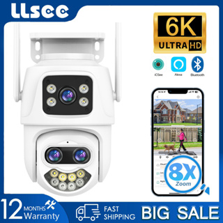 LLSEE 12MP 6K กล้องวงจรปิดกล้อง 360 wifi, 8X ขยาย, กล้องวงจรปิดไร้สายกลางแจ้งเฝ้าระวัง, คืนวิสัยทัศน์ที่มีสีสัน, การติดตามมือถือ, APP ICSEE