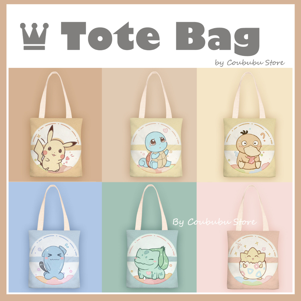 ✿คูบุบุ✿ ญี่ปุ่น Ins น่ารัก Pikachu Tote กระเป๋าการ์ตูนผ้าใบ Beg นักเรียน Tuition กระเป๋าสไตล์เกาหลี