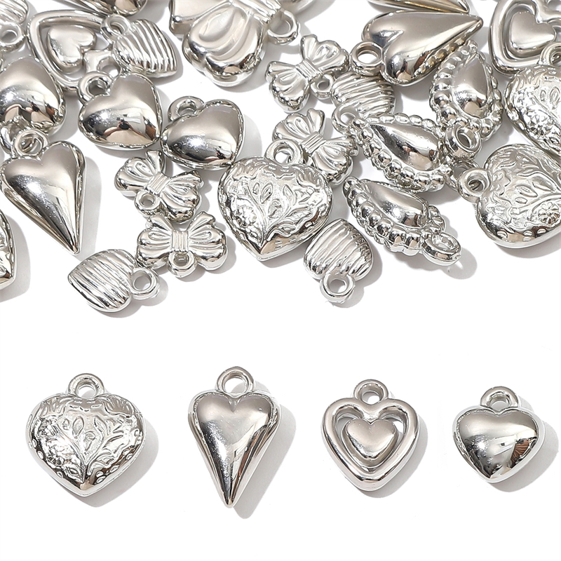 จี้โบว์ รูปหัวใจ ผีเสื้อ ชุบโรเดียม สําหรับทําเครื่องประดับ สร้อยคอ ต่างหู สร้อยข้อมือ DIY 5-20 ชิ้น