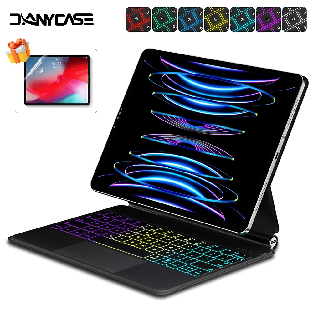 สำหรับ iPad Magnetic Keyboard สำหรับ Air Generation 6 11 นิ้ว M2 2024 Air4 Air5 10.9 Generation 10 2022 Pro 11 12.9 Backlit Multi-Trackpad Keyboard Case