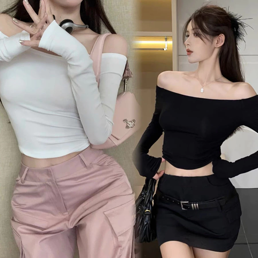 Hotgirl พร้อมส่งจากกทม เสื้อครอปแขนยาวเซ็กซี่ สไตล์ยุโรปและอเมริกา ทรงเข้ารูป