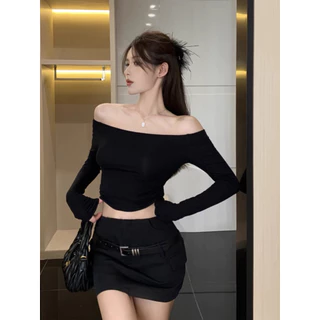 Hotgirl พร้อมส่งจากกทม เสื้อครอปแขนยาวเซ็กซี่ สไตล์ยุโรปและอเมริกา ทรงเข้ารูป