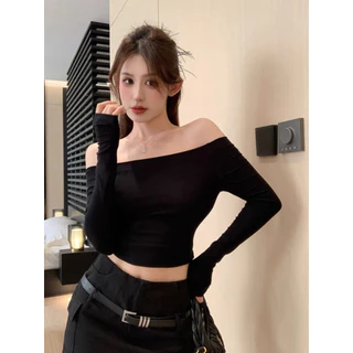 Hotgirl พร้อมส่งจากกทม เสื้อครอปแขนยาวเซ็กซี่ สไตล์ยุโรปและอเมริกา ทรงเข้ารูป