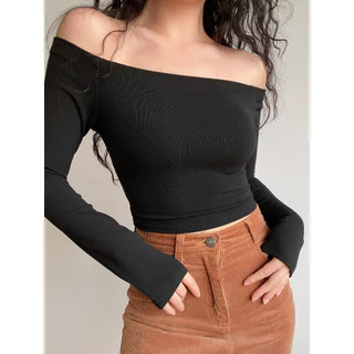 Hotgirl พร้อมส่งจากกทม เสื้อครอปแขนยาวเซ็กซี่ สไตล์ยุโรปและอเมริกา ทรงเข้ารูป
