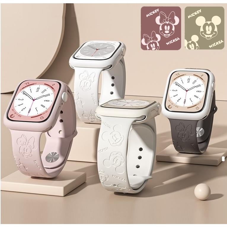 เคสฟรี!  สายนาฬิกาข้อมือซิลิโคน ลายมิกกี้เมาส์ 3D สําหรับ Watch Strap Series 11,10 9 8 7 6 5 4 3 2 1