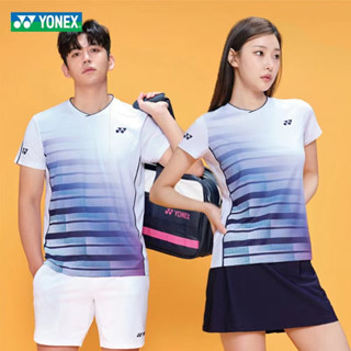 Yonex เสื้อแบดมินตัน แขนสั้น ผู้ชายและผู้หญิง เสื้อเกม แห้งเร็ว เสื้อยืดซับเหงื่อ