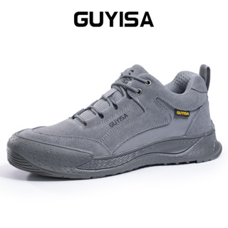 Guyisa รองเท้าผ้าใบเซฟตี้ หนังกลับ ป้องกันหัวแม่เท้า ใส่สบาย สีเทา สําหรับผู้ชาย CN 37-45 3101