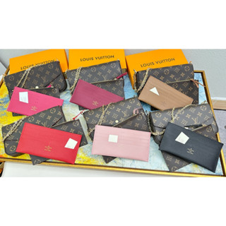 (1: 1) Lv_ ใหม่ POCHETTE FÉLICIE กระเป๋าสตางค์แฟชั่น ทรงซองจดหมาย พร้อมกล่องใส่บัตร