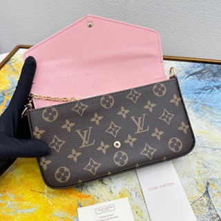 (1:1)Lv_ ใหม่ POCHETTE FÉLICIE กระเป๋าสตางค์แฟชั่น ทรงซองจดหมาย พร้อมกล่องใส่บัตร 03