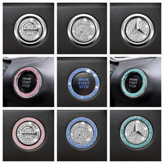 Bling Car Crystal Rhinestone Ring Emblem Sticker, การตกแต่งภายในอัตโนมัติ, อุปกรณ์เสริมรถยนต์สำหรับผู้หญิง/เด็กผู้หญิง, กดปุ่มเริ่ม, ปุ่มเริ่มต้นกุญแจและแหวนลูกบิด