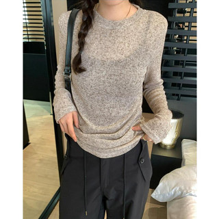 65826 เสื้อยืดแขนยาว ผ้าถัก ทรงหลวม บาง สไตล์ใหม่