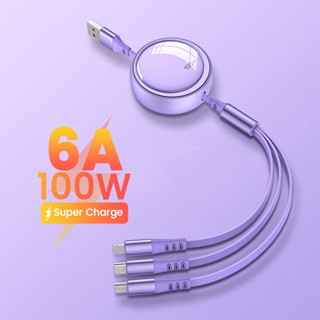 【จัดส่งรวดเร็ว】สายชาร์จ Type C 6A 100W 6 in 1 พับเก็บได้ พกพาง่าย สําหรับ Huawei Honor Micro USB i