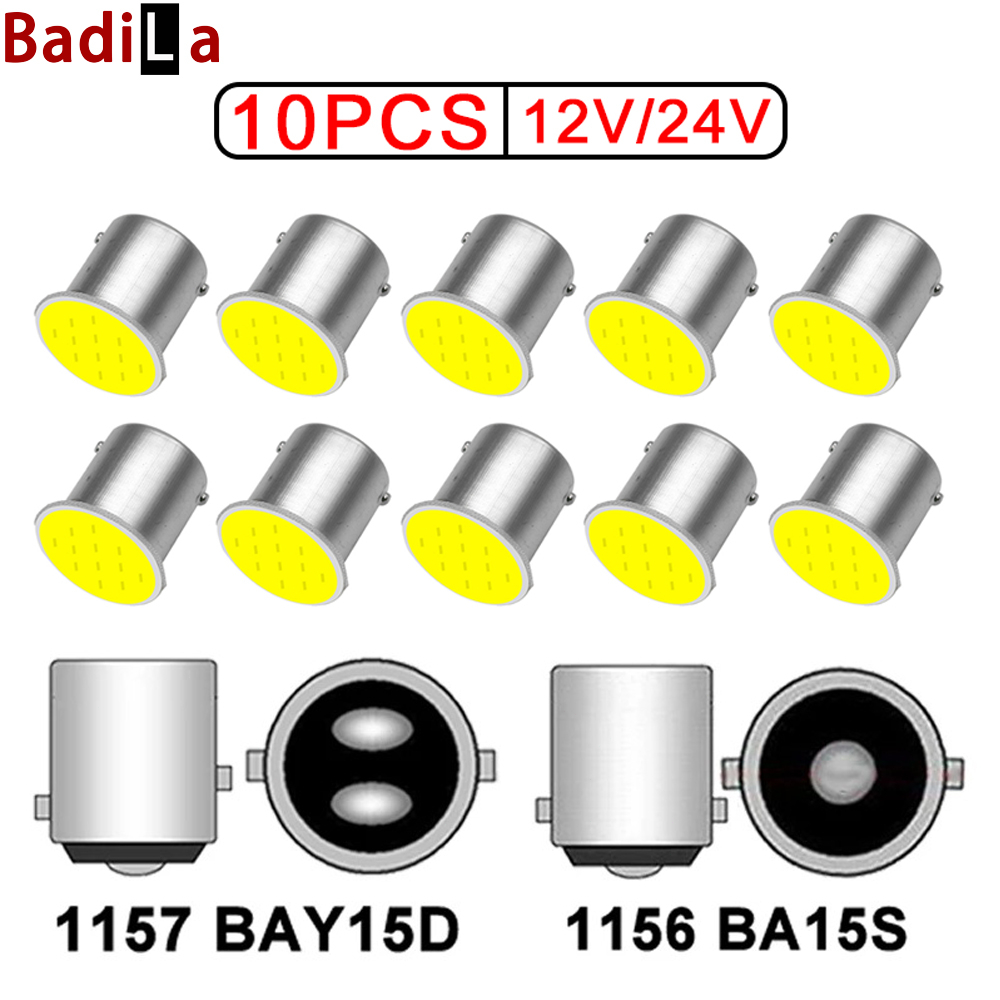 [10 ชิ้น] หลอดไฟเลี้ยว 1156 LED BA15S 1157 BAY15D COB 12SMD 12V 24V สําหรับรถยนต์
