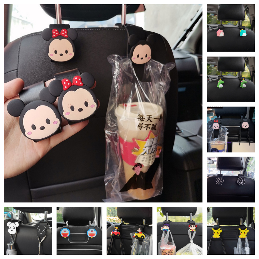 2PCS เบาะหลังรถเบาะนั่งเบาะหน้าแขวน ที่วางตะขอสำหรับกระเป๋าถือเสื้อคลุมกระเป๋าถือขนาดพอดีกับรถสากลสีดำประเภท S Cute Car Hook
