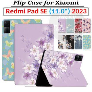 เคสหนัง PU ฝาพับ ลายดอกไม้ ผีเสื้อ คุณภาพสูง กันเหงื่อ ตั้งได้ สําหรับ Xiaomi Redmi Pad SE 11.0 นิ้ว 2023 RedmiPad 10.61 นิ้ว 2022