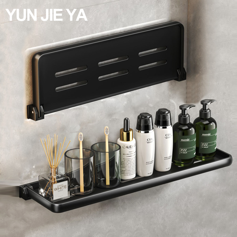 YUN JIE YA ชั้นวางของในห้องน้ํา แบบพับได้ สีดํา สีเทา และสีขาว สําหรับจัดเก็บเครื่องสําอาง แชมพู