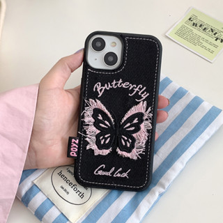 เคสป้องกันโทรศัพท์มือถือซิลิโคน ผ้ายีน ปักลายผีเสื้อ 3D สําหรับ iphone 15 14 13 12 Pro Max 14pro 13pro 12pro 14promax 13promax 15pro 15promax 11