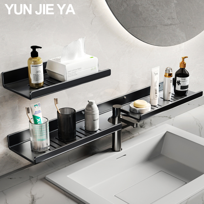YUN JIE YA ชั้นวางของในห้องน้ํา ชั้นเก็บของ ติดผนัง รูพรุนฟรี สีดํา สีขาว