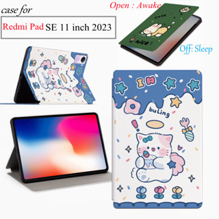 For Xiaomi Redmi Pad SE Tablet Holder 11 Inch Fashion Tablet Case Cute Cartoon Series Anime Pattern Flip Stand Casing PU Leather For Redmi Pad SE Cover