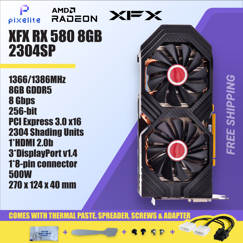 การ์ดจอ XFX RX 580 RX580 2304SP 2304 SP 8G 8GB D5 DUAL FAN AMD GPU