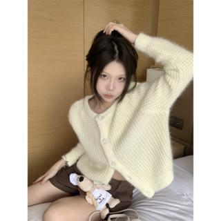 Solid short coarse knit waffle sweater cardigan jacket long sleeved knit