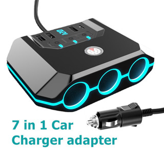 7 in 1 อะแดปเตอร์ที่จุดบุหรี่ในรถยนต์ 3*USB +1* พอร์ต USB C 12V/24V 3 ซ็อกเก็ต 120W