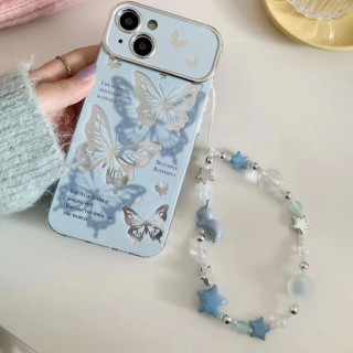 เคสโทรศัพท์มือถือ ลายผีเสื้อ พร้อมสายโซ่คล้อง สําหรับ iPhone 11 12 12promax 13 13pro 13promax 14 14promax 15 15pro 15promax